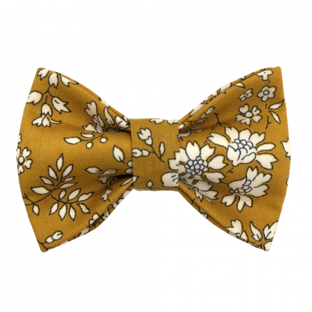 Child mustard-coloured and white "Liberty" pattern bow tie, cotton 