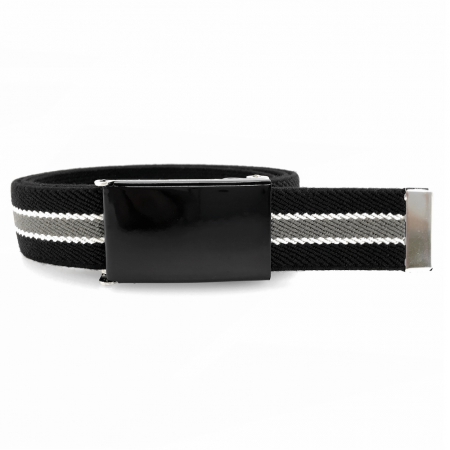 Black belt, black buckle with white and grey stripes
