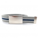 Ceinture grise boucle métal rayures bleu marine et blanches