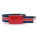 Navy-blue belt, red buckle with white and red stripes