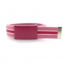 Pink belt, fuchsia buckle with white and fuchsia stripes
