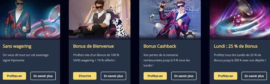 Bonus de bienvenue Montecrypto Casino — jusqu'à 300€ et 150 tours gratuits sur les premiers dépôts